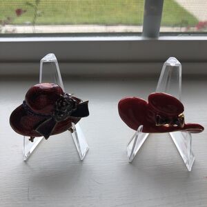 Vintage Brooch Pin Lot Woman Red Hat Society Enamel Lady Crystal Rhinestone